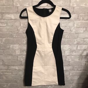 White Leather & Black Spandex Color Block Dress